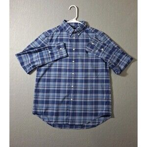 Polo Ralph Lauren Cotton Blue Plaid Dress Shirt Boy Size 14/16 Large Performance